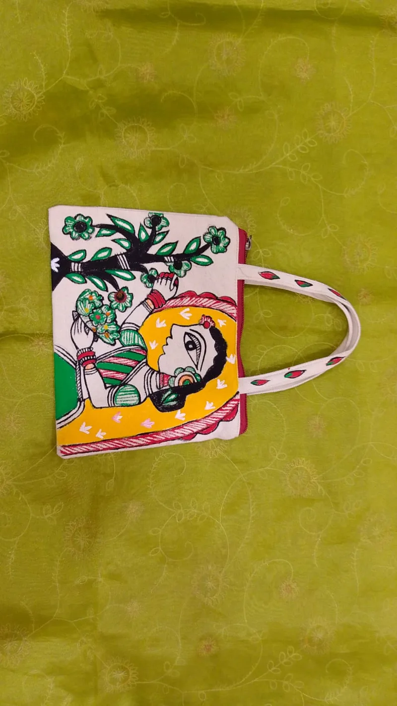 Pure canvas cotton small bag Mithila Panting Art