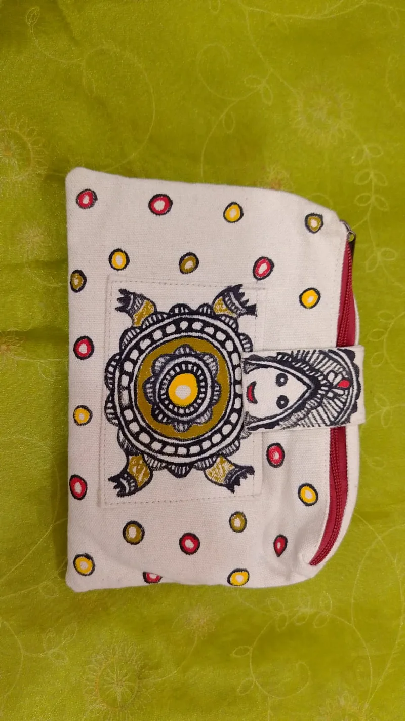 Pure canvas cotton small bag Mithila Panting Art