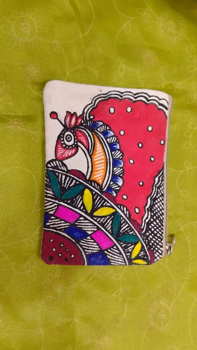Pure canvas cotton small purse bag Mithila Panting Art