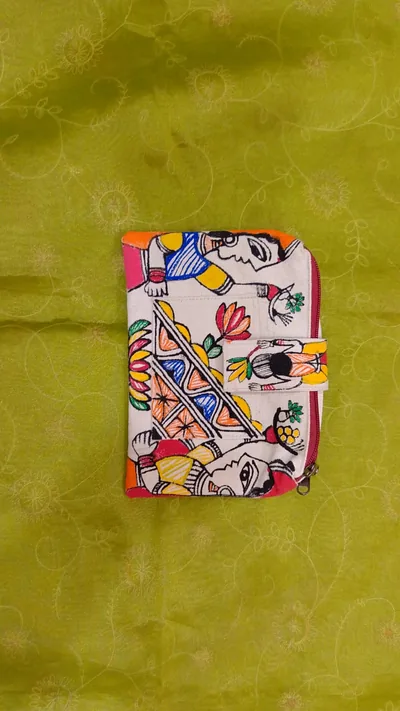 Pure canvas cotton small Double cabe bag Mithila Panting Art