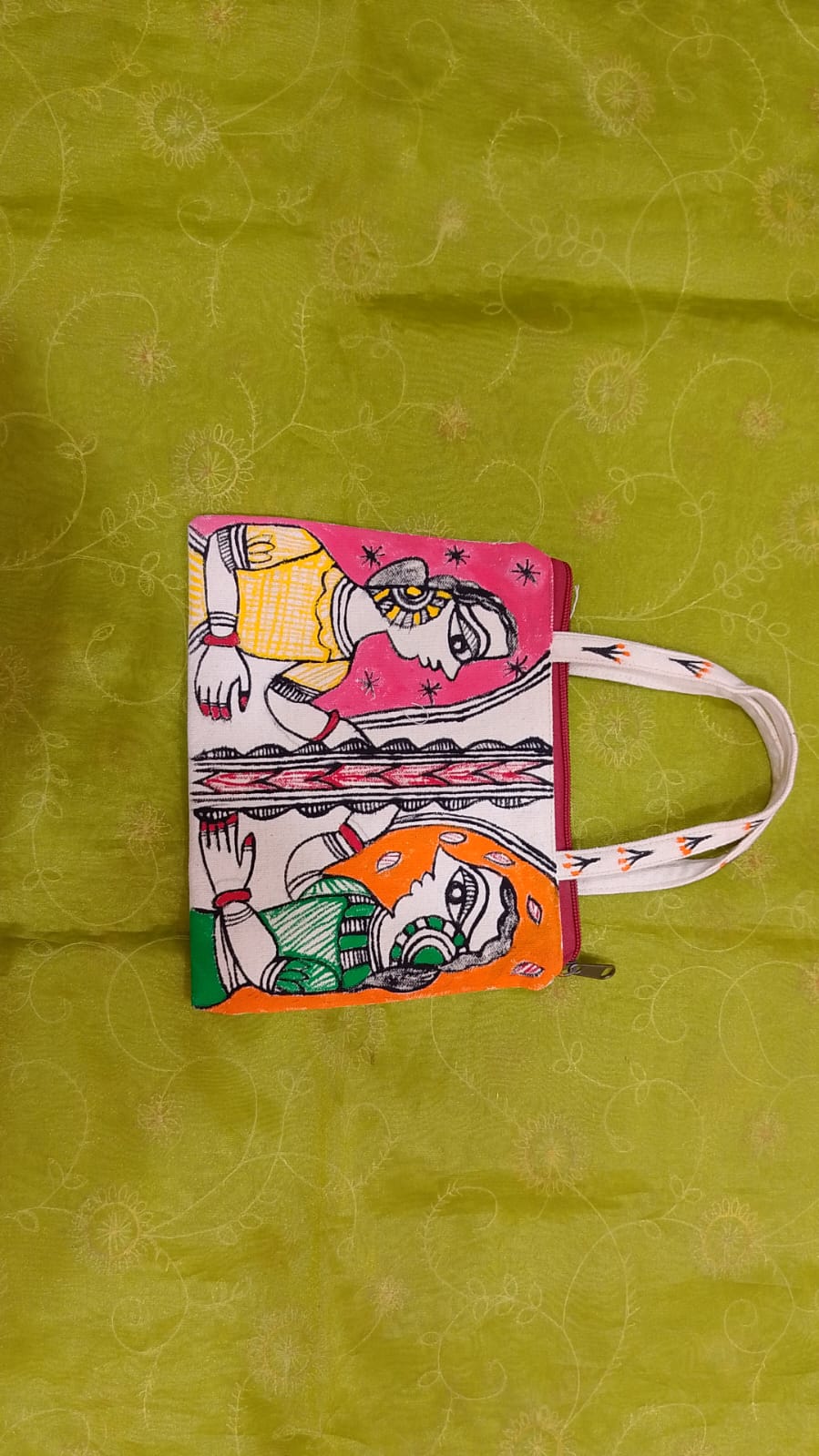 Pure canvas cotton small bag Mithila Panting Art