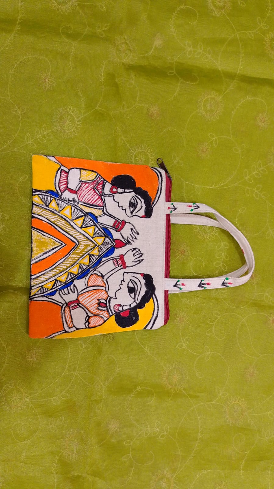 Pure canvas cotton small bag Mithila Panting Art