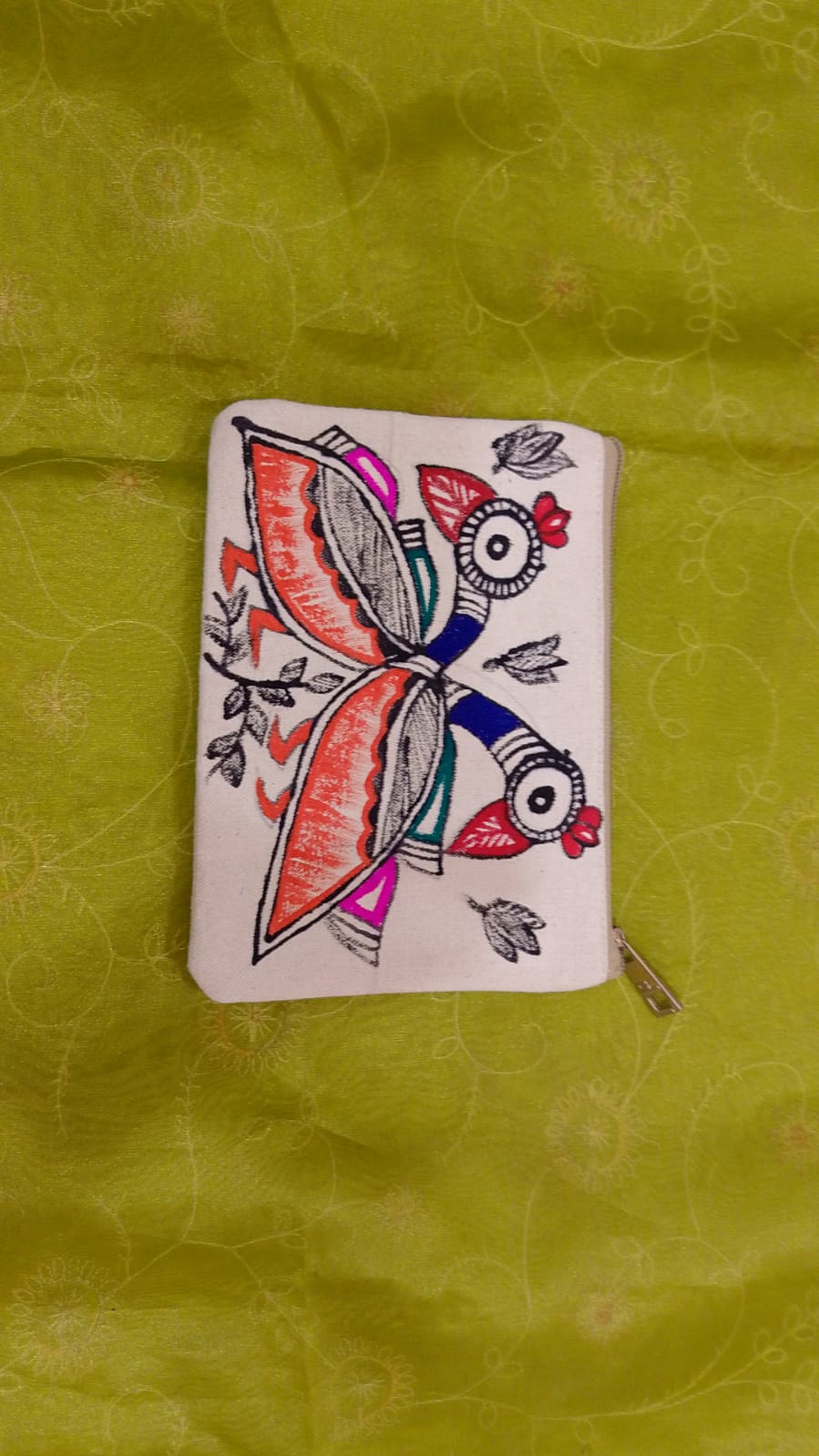 Pure canvas cotton small purse bag Mithila Panting Art