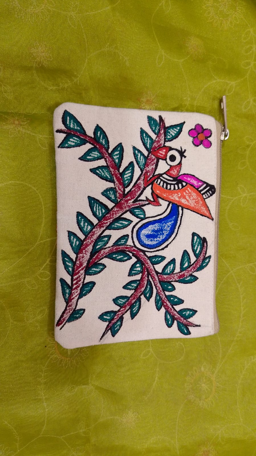 Pure canvas cotton small purse bag Mithila Panting Art