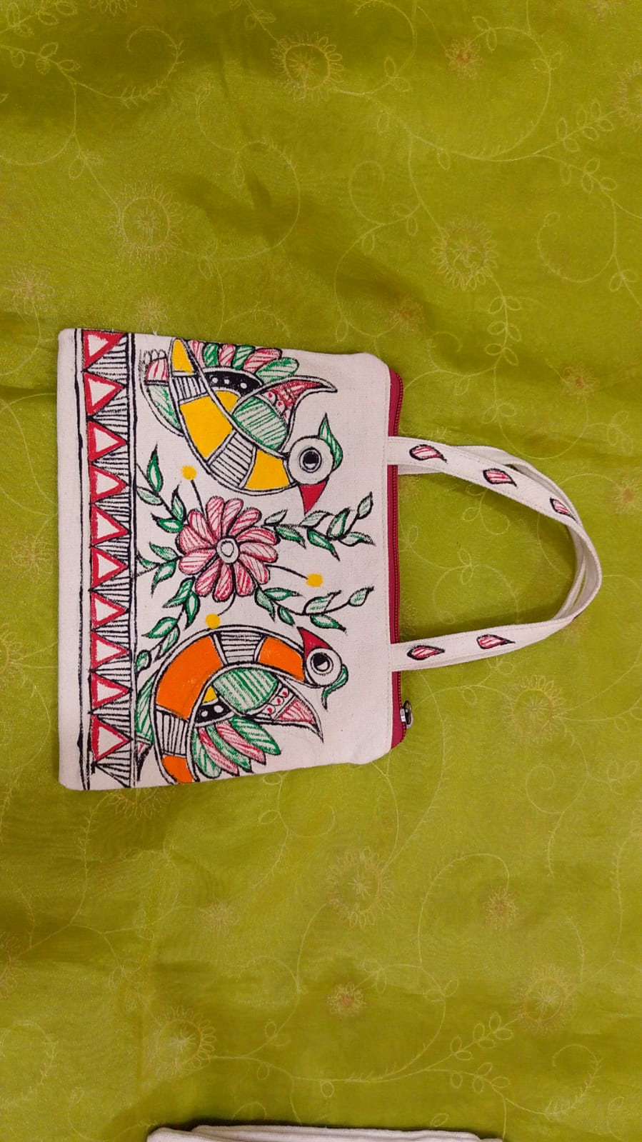Pure canvas cotton small bag Mithila Panting Art