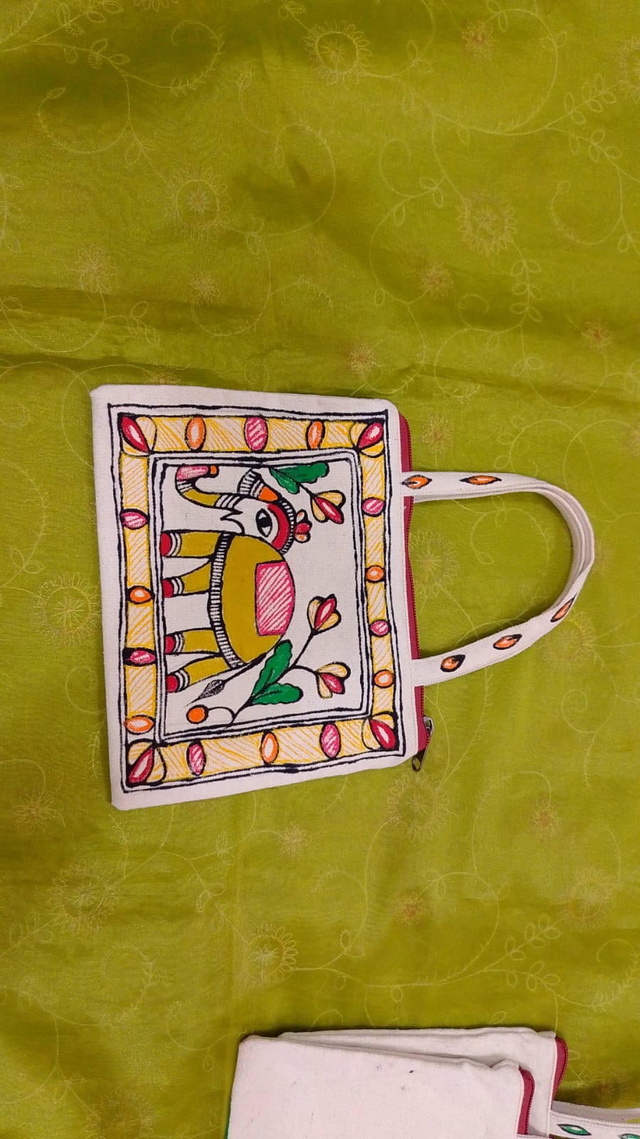 Pure canvas cotton small bag Mithila Panting Art
