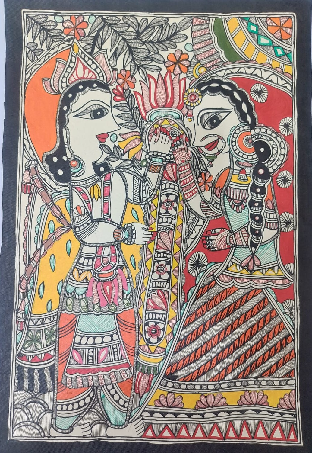 Mithila painting depicting the marriage of Rama and Sita [Shawember]