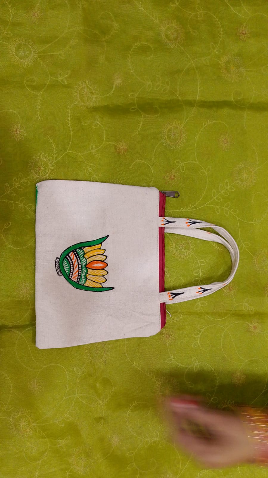 Pure canvas cotton small bag Mithila Panting Art thumb 1