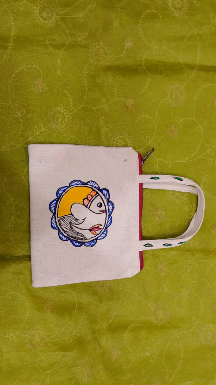 Pure canvas cotton small bag Mithila Panting Art thumb 1
