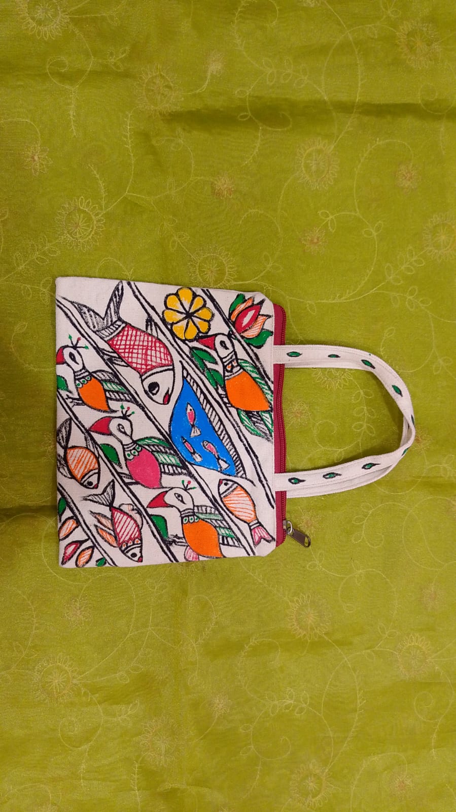 Pure canvas cotton small bag Mithila Panting Art thumb 2