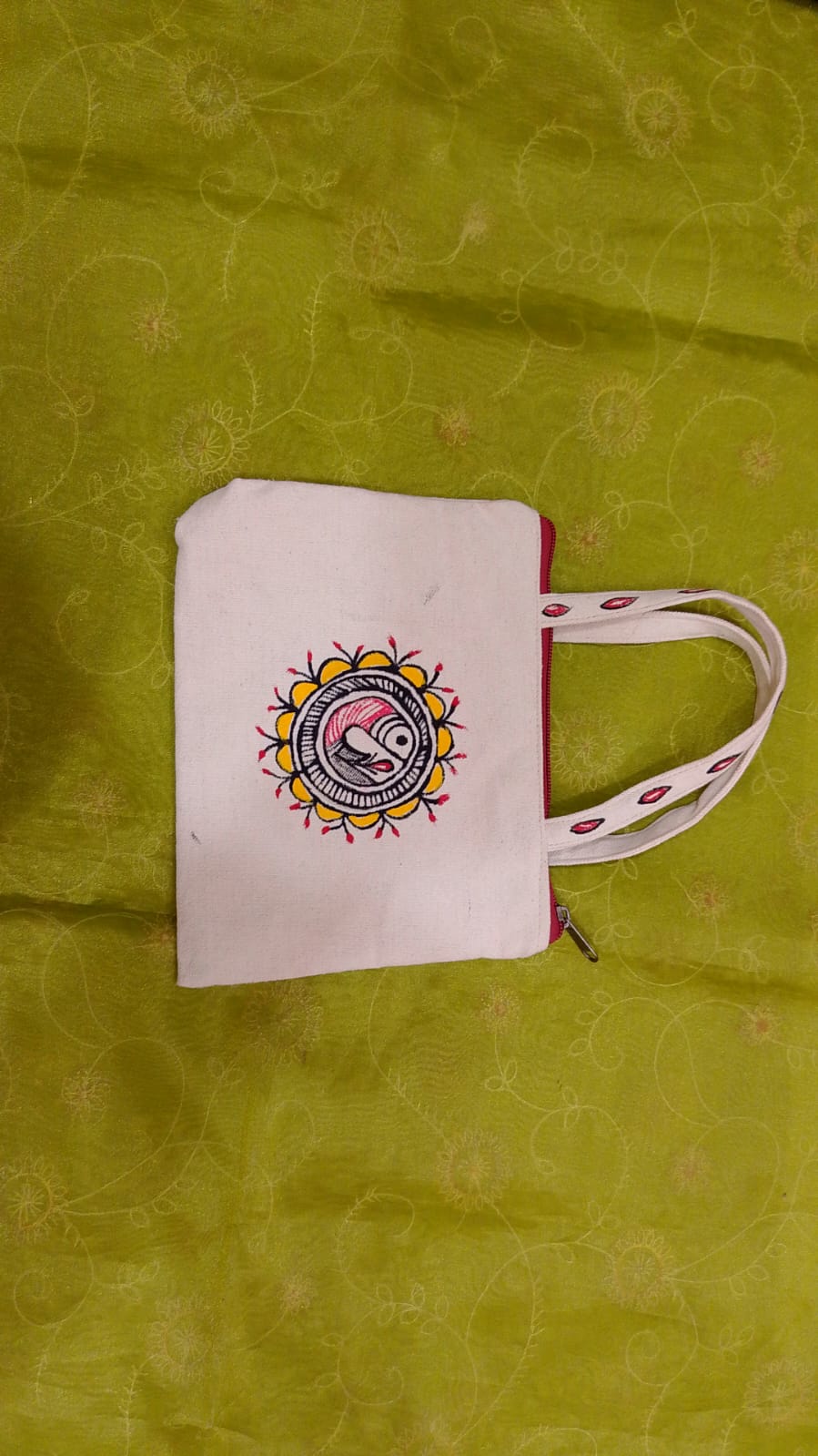 Pure canvas cotton small bag Mithila Panting Art thumb 1