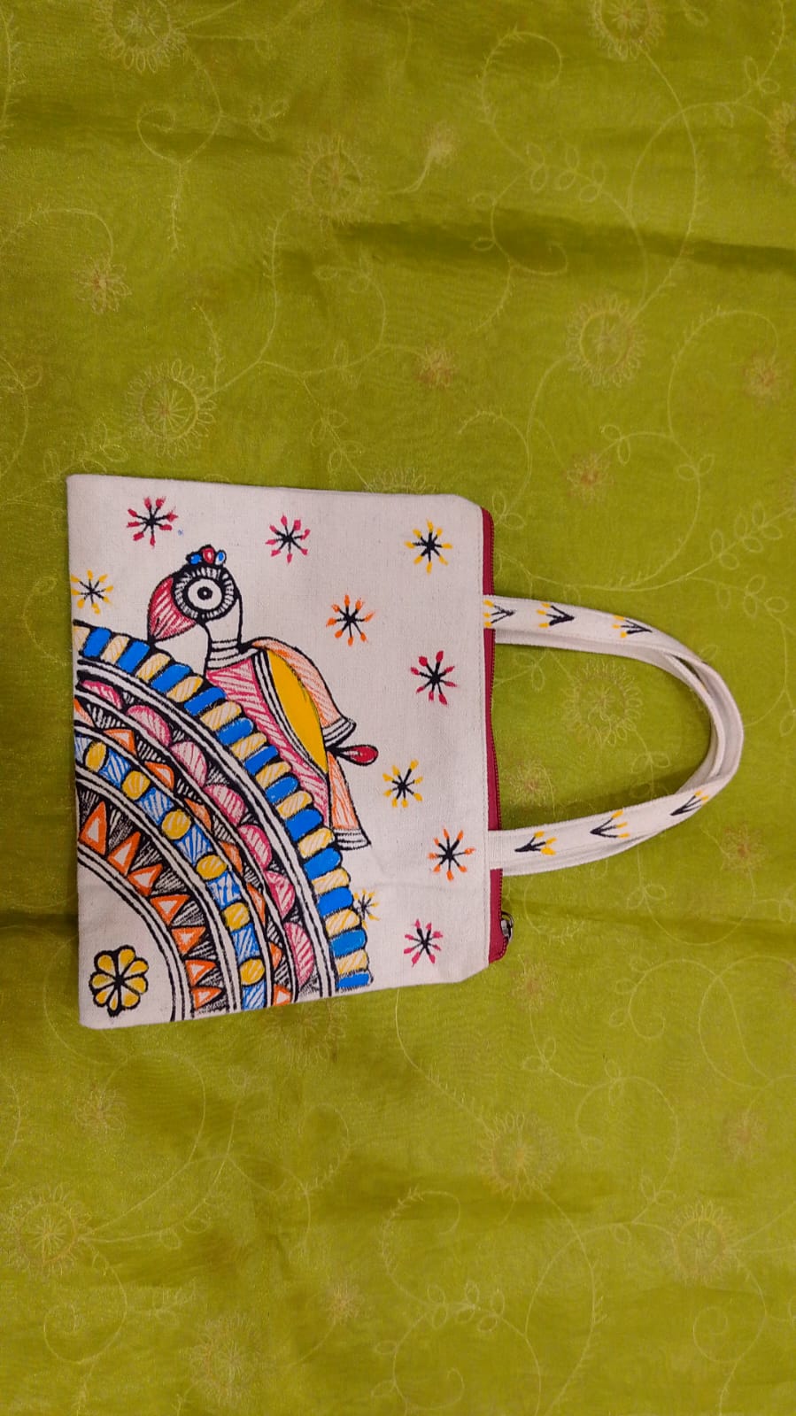 Pure canvas cotton small bag Mithila Panting Art thumb 2