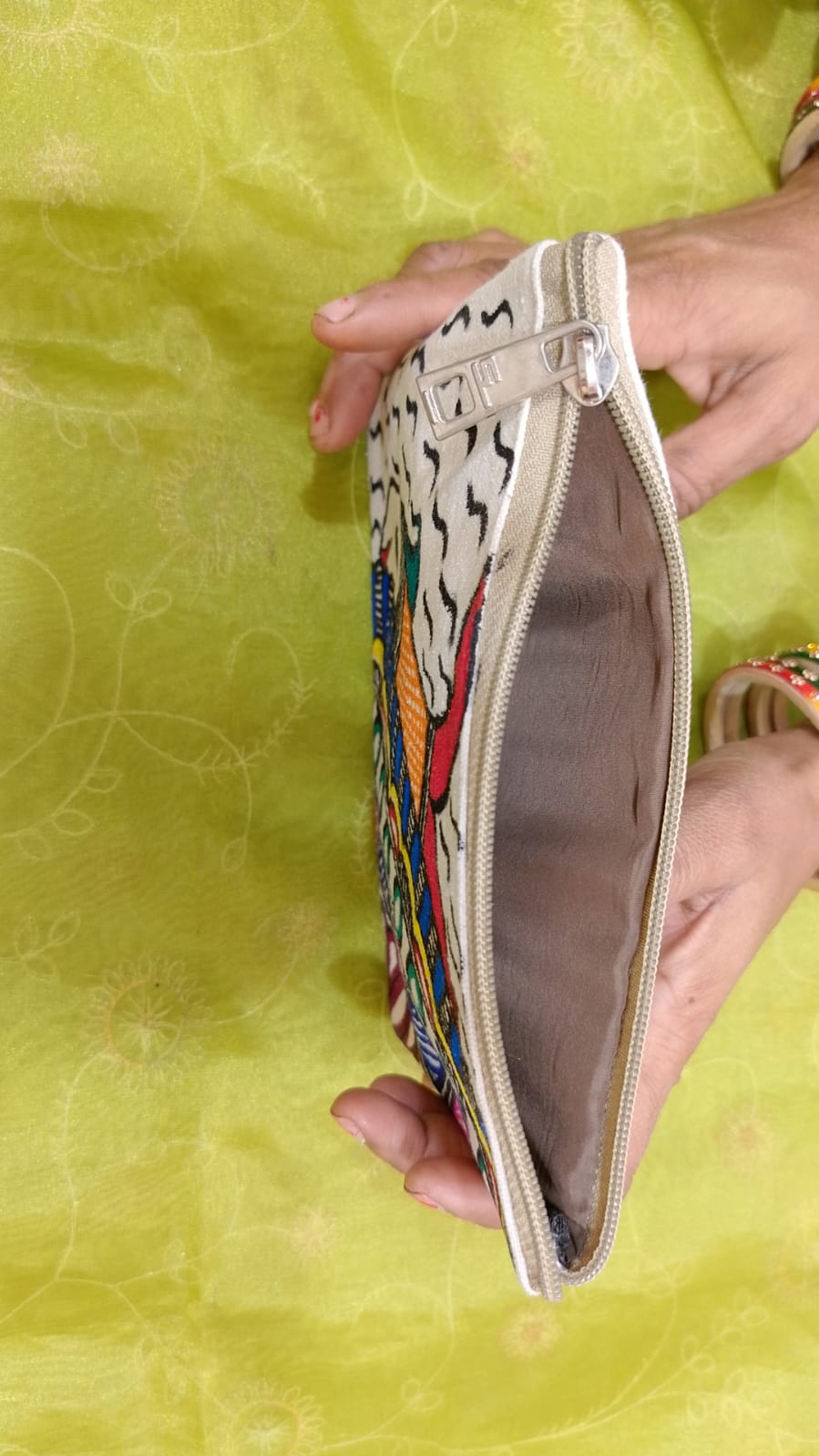 Pure canvas cotton small purse bag Mithila Panting Art thumb 2