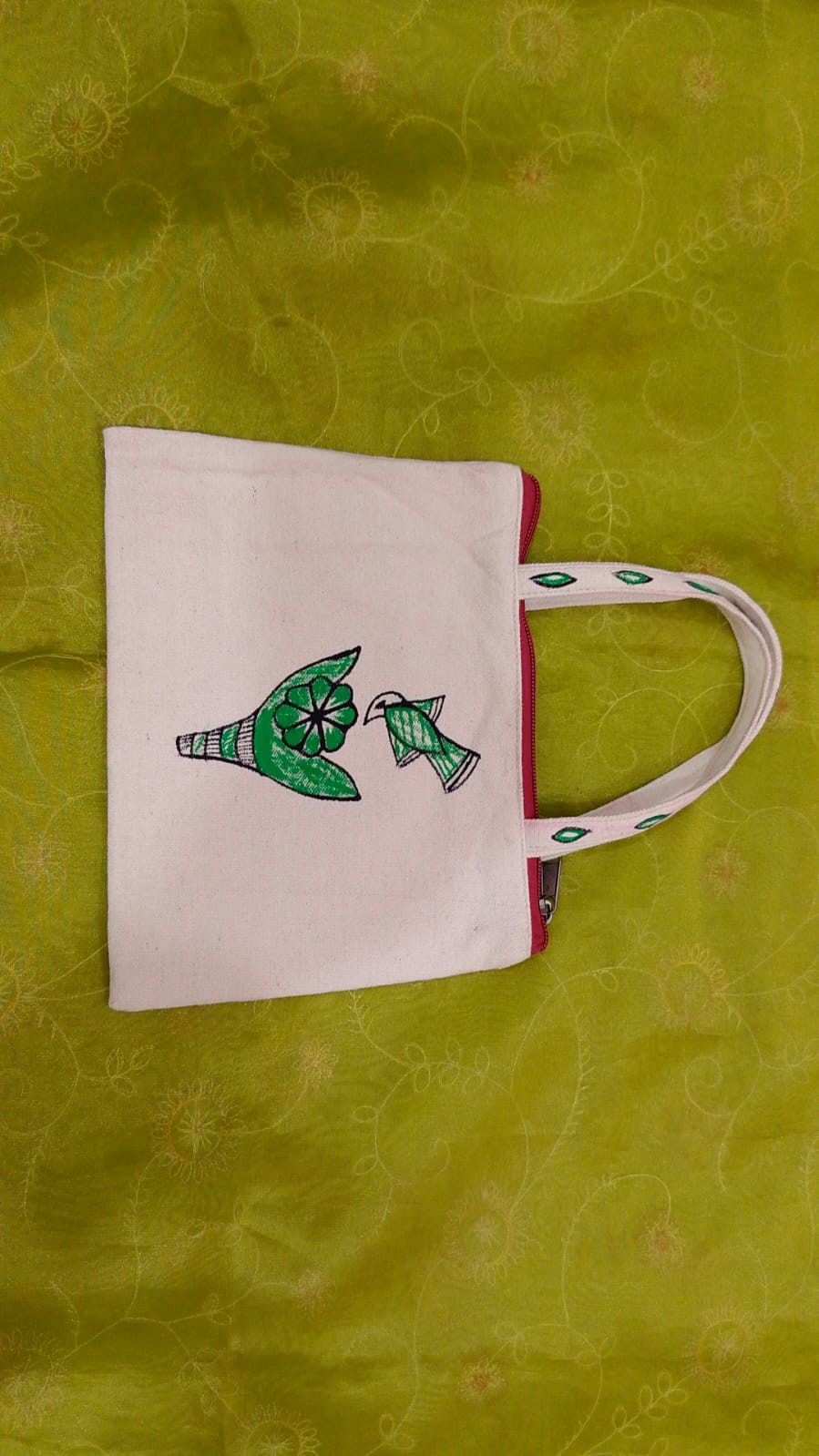 Pure canvas cotton small bag Mithila Panting Art thumb 1