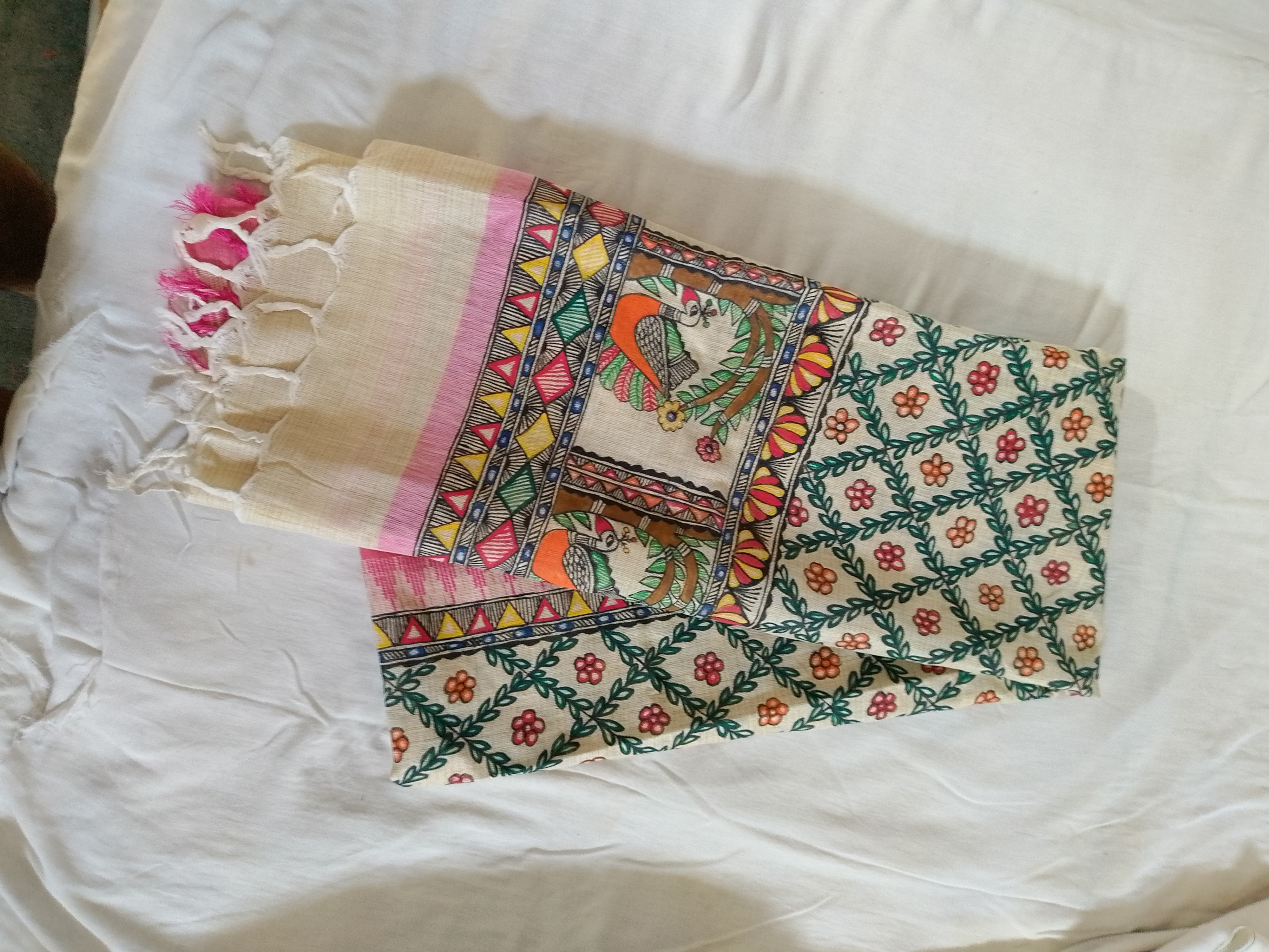 Full hand work beautiful Mithila panting shawl thumb 2