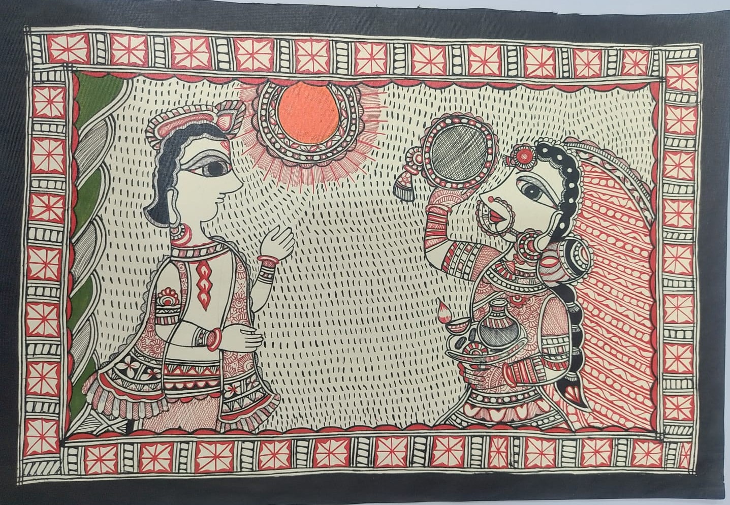 Mithila Painting Depicting Karva Chauth Ritual thumb 2