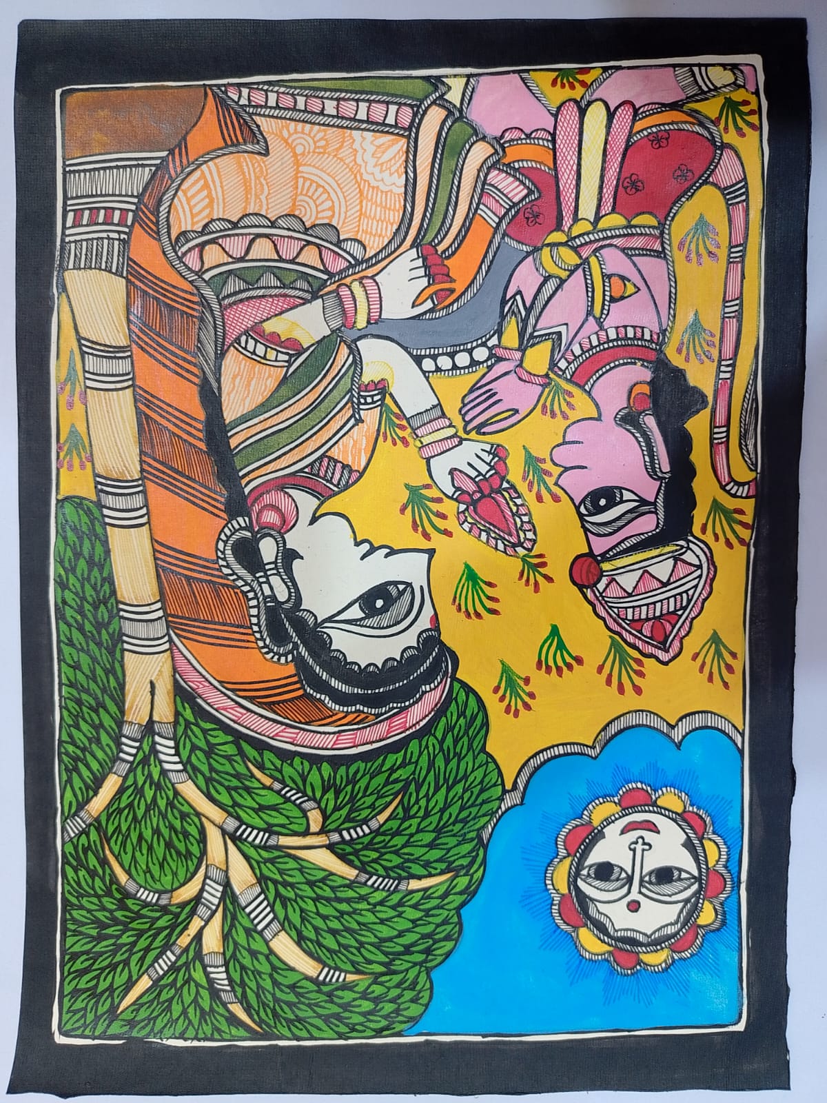 This is Mithila painting depicting the Ashok Vatika scene from the Ramayana.यो चित्र मिथिला चित्रकला हो जसले रामायणको अशोक वाटिका दृश्यलाई चित्रण गरेको छ। thumb 2